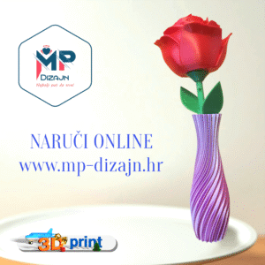 3D printana plastična ruža u vazi - vječan poklon