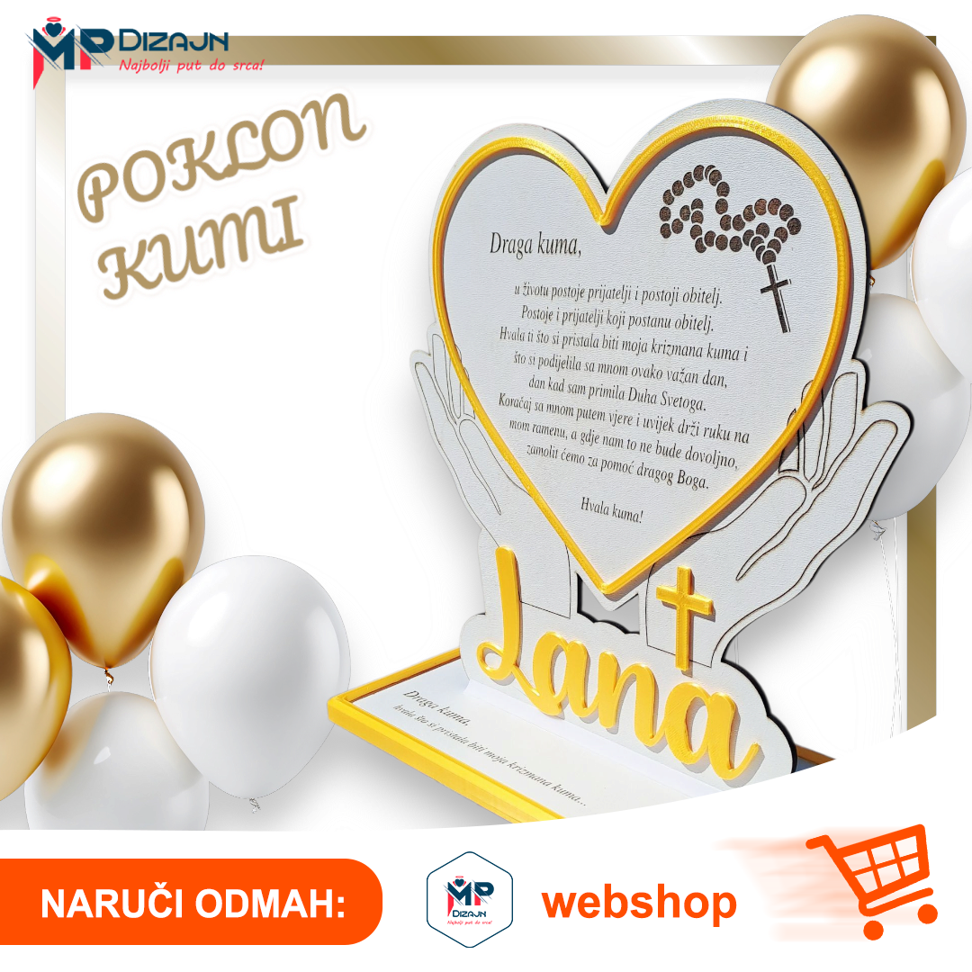 Poklon za kumu – Personalizirano srce s posvetom 2 Poklon Kumi - Srce